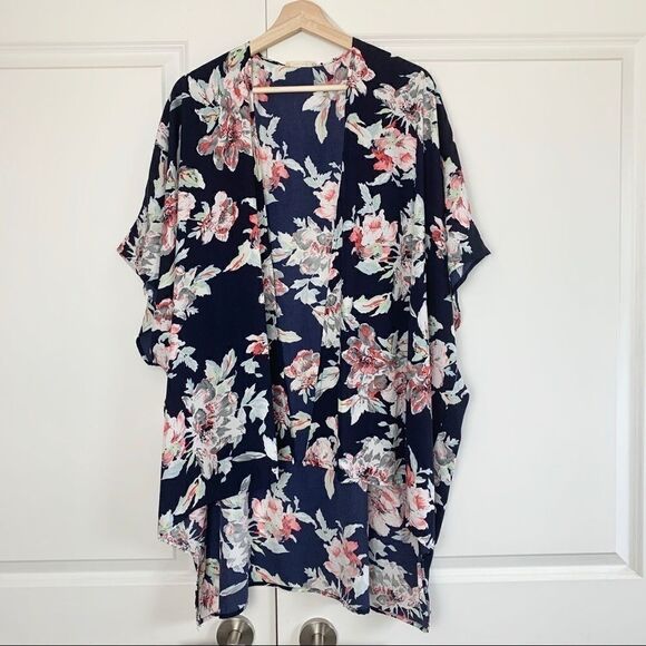 Floral & Navy boho Coverup Cardigan - Picture 1 of 4